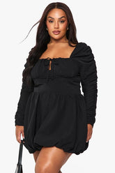 Plus Ruched Puffball Mini Dress