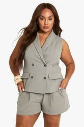 Plus Linen Longline Wrap Waistcoat