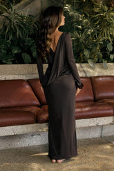Drape Back Detail Long Sleeve Maxi Dress