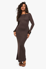Drape Back Detail Long Sleeve Maxi Dress