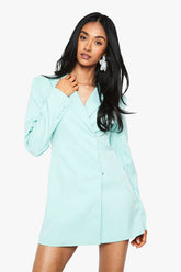 Structured Oversized Wrap Over Blazer Dress