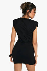 Cotton Shoulder Pad Ruched T-Shirt Mini Dress