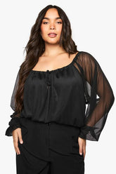 Plus Tie Front Keyhole Mesh Bodysuit