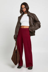 Petite Wide Leg Rib Knit Trouser