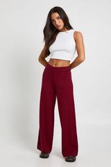 Petite Wide Leg Rib Knit Trouser