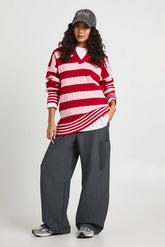 V Neck Collared Stripe Jumper