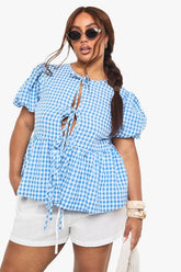 Plus Tie Front Gingham Top