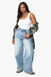 Boohoo Basics Plus Basics High Waisted Wide Leg Jeans