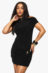 Slinky Asymmetric Trim Detail Mini Dress