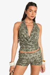 Floral Jacquard Fold Over Waistband Mini Short