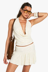Floral Jacquard Pleated Mini Skirt