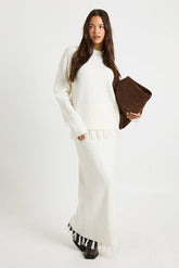 Tassel Hem Detail Oversized Jumper and Knitted Skirt Co-Ord