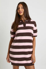 Stripe Collared Oversized Knitted Dress
