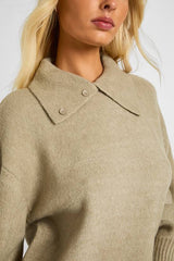 Chunky Knit Collar Detail Oversized Knitted Jumper and Wide Leg Trouser Co-Ord