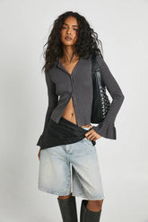 Collar Detail Flare Sleeve Knitted Cardigan