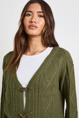 Toggle Button Cable Knit Chunky Cardigan