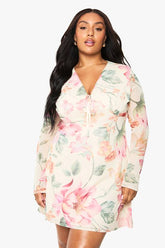 plus floral mesh skater dress