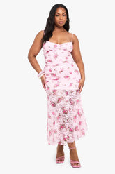 Plus Floral Lace Ruched Midaxi Dress