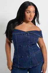 Plus Bardot Button Down Denim Top