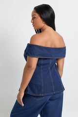Plus Bardot Button Down Denim Top