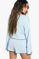Beach Sheer Knit Floaty Short and Button Front Top Set