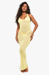 Beach Sheer Knit Twist Back Maxi Dress