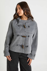 Hooded Toggle Wool Look Jacket