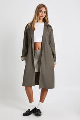 Check Cuff Detail Collared Trench Coat