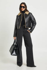 Fur Collared PU aviator