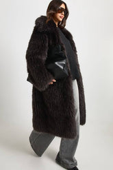 Shaggy Faux Fur Maxi Coat With Clasps