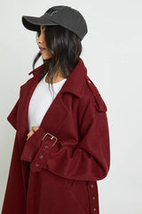 Oversized Belted Wool Look Trench Coat