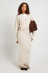 Textured Knit Boxy Oversized Jumper, Knitted Maxi Skirt 2 Piece Set