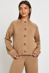 Crew Neck Knitted Chunky Cardigan and Wide Leg Trouser Co-Ord
