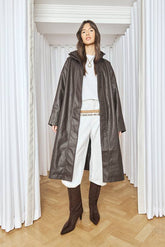 Funnel Neck Longline Faux Leather Trench