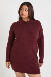 Plus Collared Long Sleeve Knit Jumper Dress