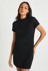 Tall High Neck Short Sleeve Knitted Mini Dress
