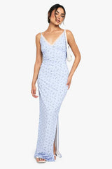 Ditsy Lace Trim Column Maxi Dress