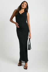 Maternity mesh cowl ruched maxi dress