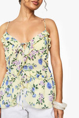 Woven Floral Print Ruffle Cami