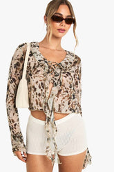 Chiffon Tie Front Ruffle Blouse