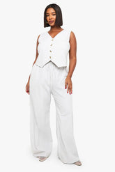 Plus Stripe Waistcoat And Wide Leg Trouser Co-Ord