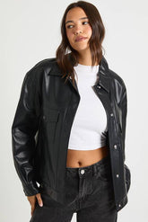 Faux Leather Button Up Jacket