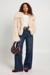 Oversized Collar Faux Fur Jacket