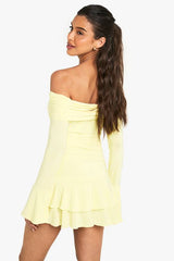Slinky Bardot Ruffle Hem Mini Dress