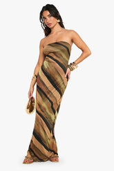 Petite Abstract Bandeau Mesh Maxi Dress