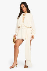 Petite Chiffon Ruched Drape Smock Dress