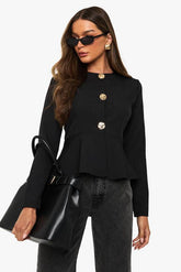 Gold Button Peplum Tailored Top