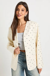 Studded Collarless Oversized Blazer