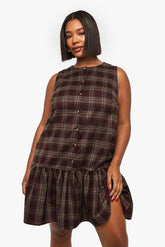 Plus Check Button Down Drop Hem Smock