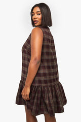 Plus Check Button Down Drop Hem Smock